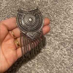 Silver tribal long necklace